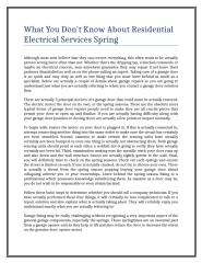 What You Don't Know About Residential Electrical Services Spring.doc
